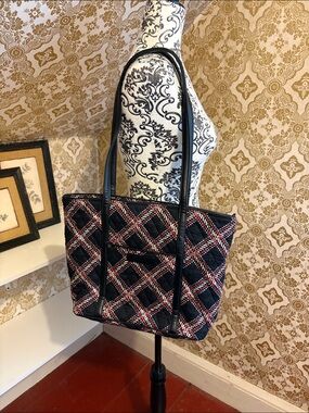 Vera Bradley Quilted Black Tote with Red & White Diamond Weave